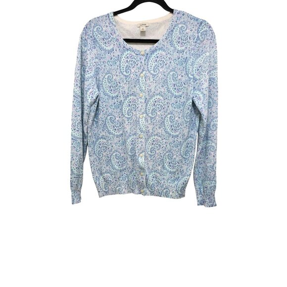 L.L. Bean Women's Medium Button-Up Cardigan Sweater Paisley Print - Picture 1 of 6